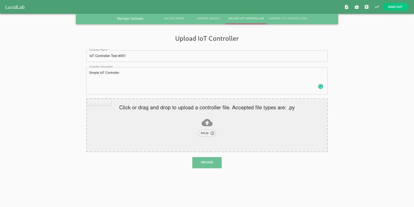 Upload IoT controller page