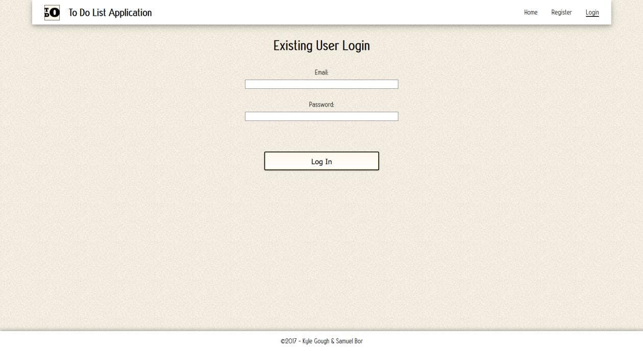 Existing login page